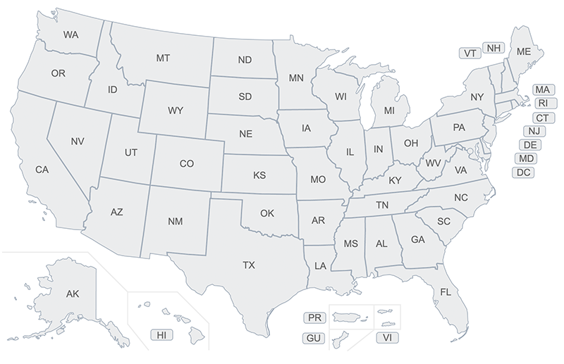 Screeshot of interactive US map